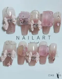 A9ピンク グラデーション ネイルチップ 10個セットSサイズ