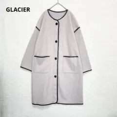 グラシア ロングコート ノーカラー パイピング L ベージュ 上品 P1324