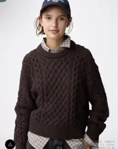 gu ケーブルクルーネックニットプルオーバー ブラウン　XL