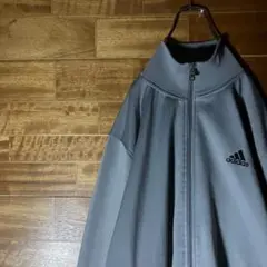 adidas トラックジャケット　ジャージ　ハイネック　グレー　刺繍ロゴ　2XO