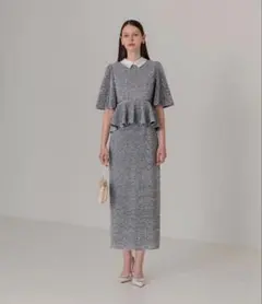 LEJA ペプラムスパンコールグリッターIラインドレス グレー　M LEJA ペプラムスパンコールグリッターIラインドレス グレー M - メルカリ