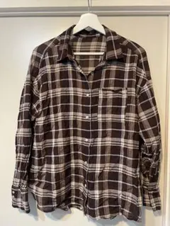 ブラウン系チェック コットン長袖シャツ