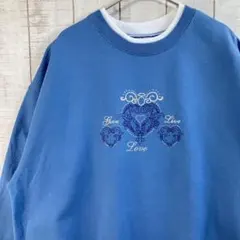 古着　長袖　スウェット 裏起毛　プリント　アメカジ ゆるだぼ　くすみカラー