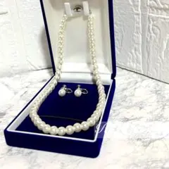 新品貝パール42cm玉8mmパールネックレス＆イヤリング冠婚葬祭b