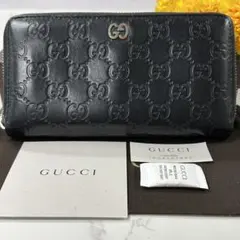 新品同様‼️ グッチ　財布　長財布　シマレザー　シグネチャー　ラウンドファスナー