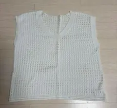 ホワイト Vネック メッシュニットベスト