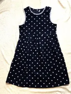 5e saison 黒 コーデュロイ　水玉 ジャンパースカート　140㎝