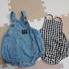 Wrangler デニムサロペット ギンガムチェック ロンパース 2点セット