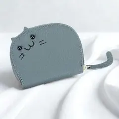 カードケース 本革 レザー じゃばら 可愛い 猫 小銭入れ コイン入れ ブルー