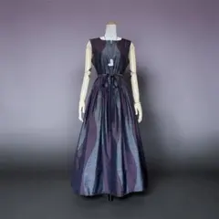 【一点物】大島紬 2WAY 着痩せロングワンピース 黒紫 礼服にもNO:210