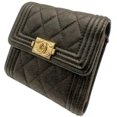 CHANEL　ボーイシャネル　キャビアスキン　三つ折りナノ財布