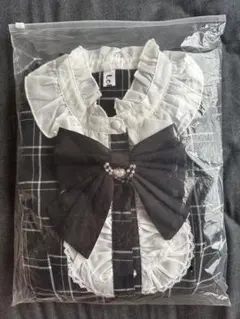 Mサイズレディース ブラックチェック セットアップ リボン フリル 量産型地雷系