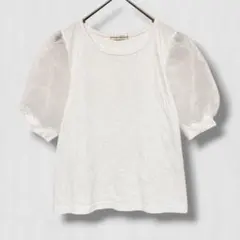 NICE CLAUP 半袖カットソー パフスリーブ　白 ホワイト　Tシャツ　清楚のサムネイル