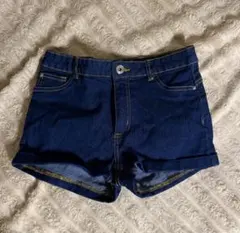 デニムロールアップショートパンツ ダークブルー