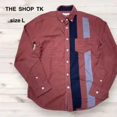 THE SHOP TK 長袖シャツ Lサイズ　エンジ色 ライン有り