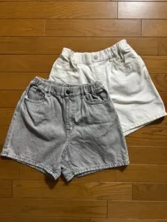 ユニクロ　ショートパンツ　160センチ　2着セット　白　黒デニム