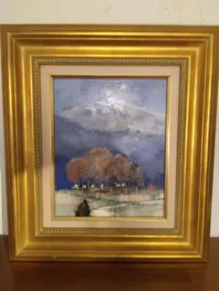 【真作】絵画　岡新市　油彩10号　冬の並木道　静寂の森風景　冬景色　Y153 真作】絵画 岡新市 油彩10号 冬の並木道 静寂の森風景 冬景色 Y153の
