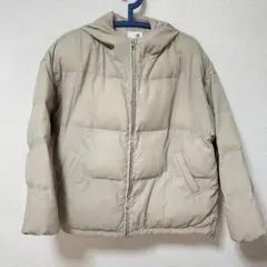 【美品】earth ベージュ ダウンジャケット Lサイズ　フード付きブルゾン