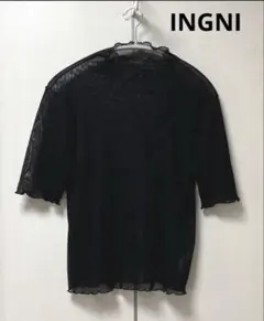 INGNIイング シアー素材5分袖カットソー ブラック M
