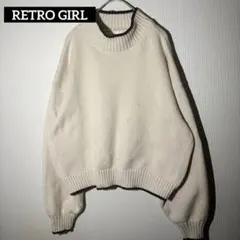 ホワイト　ニットセーター　レトロガール　クリップド丈　かわいい　ゆったりFサイズ