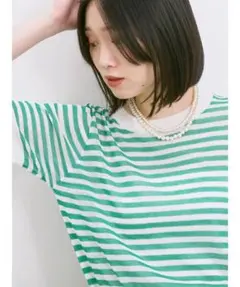 Samansa Mos2 blue ボーダーニットプルオーバー