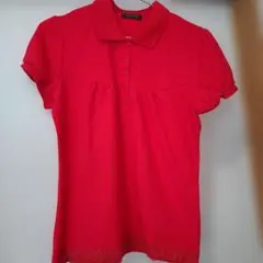 【美品】レディース 半袖ポロシャツ レッド赤裾レースLL