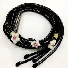 新品　未使用　振袖用帯締め　パール飾り付き　黒金 bl-017