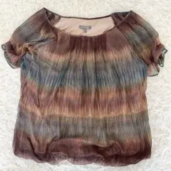 大きいサイズ 3L 2XL シフォンブラウス 半袖 カットソー 総柄 レディース