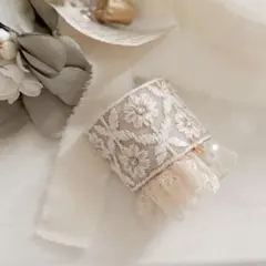 インド刺繍リボンと繊細レース　一粒パールのポニーフック