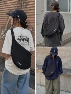 【STUSSY】大容量ボディバッグ／スリングバッグ（ブラック）のサムネイル