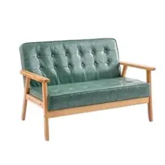 グリーン合成皮革2人掛けソファ