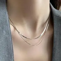 ネックレス 二連 スネーク チェーン ネックレス シルバー サージカルステンレス