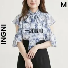 【INGNI】イング モノトーン花柄シアーフリルノースリブラウス　美品