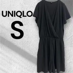 美品✨️ユニクロ オールインワン サロペット 膝丈 半袖 ノースリーブ 黒 S
