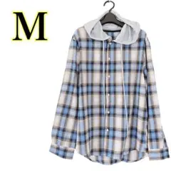 メンズ ネルシャツ シャツ 長袖 薄手 フード 付き 大きめ M チェック