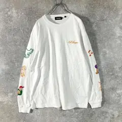 XLARGE　カットソー　ホワイト　クルーネック　ロンT　ロゴ刺繍