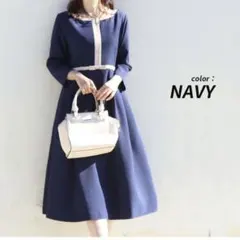 ミルクティー セレモニーワンピース 授乳服 マタニティ リボン ネイビー M