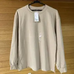 コットンリラックスフィットクルーネックT長袖　レディースMベージュ