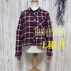 H&M クロップド チェックシャツ 赤 L ネルシャツ ゆるだぼ羽織り大人可愛い