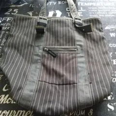 ストライプ トートバッグ キャンバス レザー