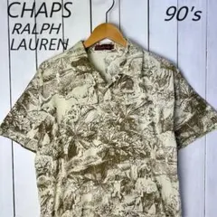 90s CHAPS ラルフローレン アフリカ風景転写プリント 開襟ポロシャツ L