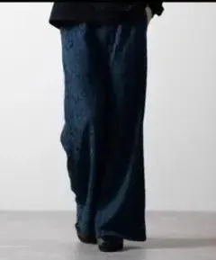 総レース ワイドパンツ ダークグリーン