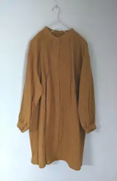 新品【ワケあり】SM2カラシ色ピンタックバンドカラーシャツブラウスチュニック