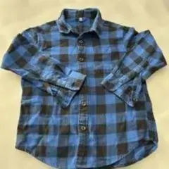 青と黒のチェック柄 長袖シャツ 100cm以上