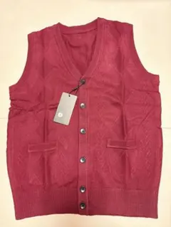 メンズ ベスト ニット 秋冬 セーター Vネック 赤　S