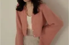 mideal shaggy short cardigan PINK