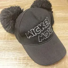 ミッキーマウス ポンポン付きキャップ ブラック