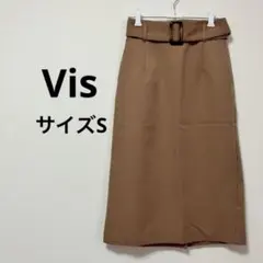 VIS ブラウン ベージュ　タイトスカート ベルト付き