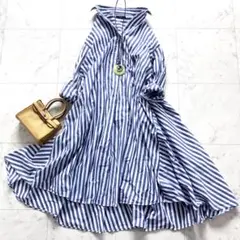 ジャーナルスタンダード ワンピース ストライプ ネイビー スキッパー 綿 フレア
