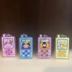 お茶犬　　ケータイ型アクリルキーホルダー　　4種セット